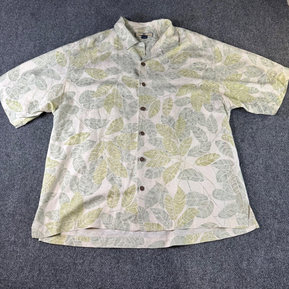 Tommy Bahama Mens Large 100% Silk Leaf Print Short Sleeve Button Down Shirt